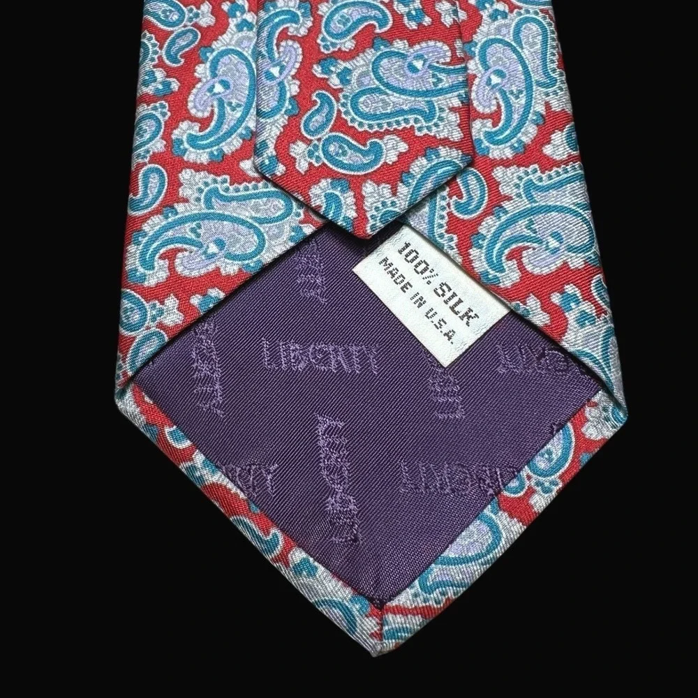 Liberty of London Mens Silk Tie Red Blue Paisley Made in USA Necktie